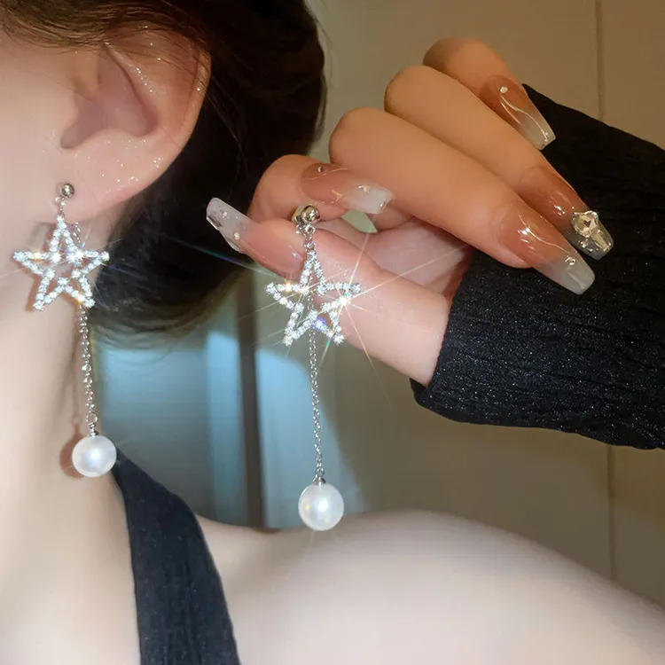 925银针星星珠珠流苏耳环小众设计高级感气质耳饰女轻奢独特耳钉