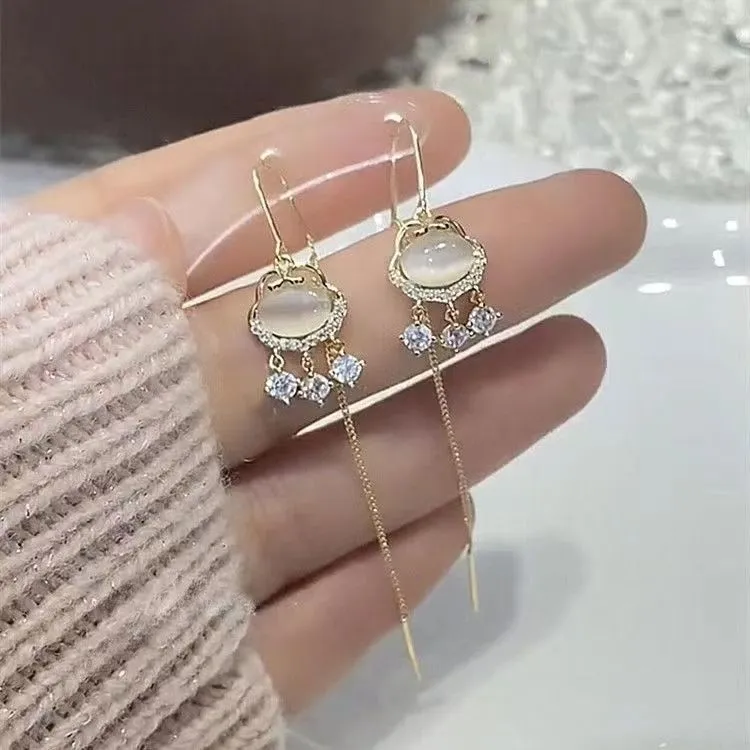 新中式复古国风平安锁防丢耳线气质百搭民族风精致福锁耳环