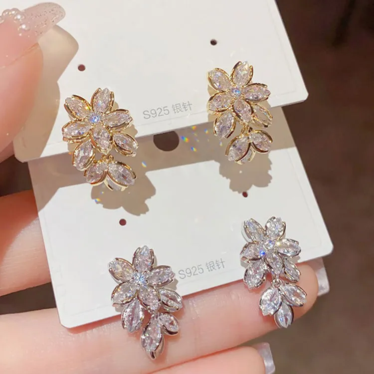 铜合金耳饰 花朵叶子耳环气质日韩百搭精致耳饰2025新款银针耳钉