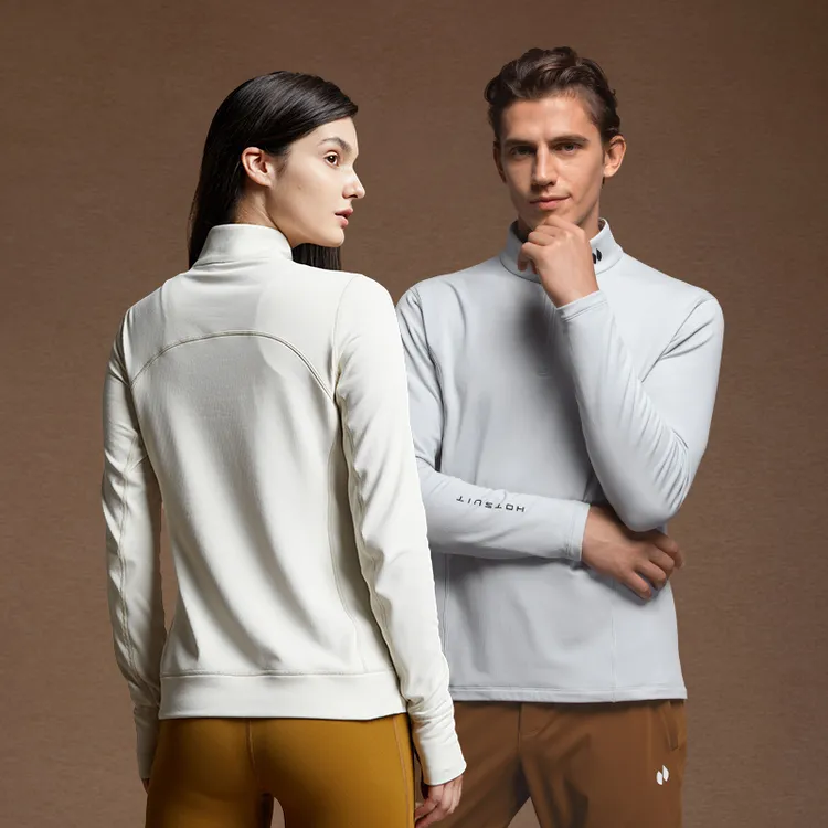 hotsuit后秀运动长袖秋冬季T恤男女跑步加绒保暖高领修身格粒绒