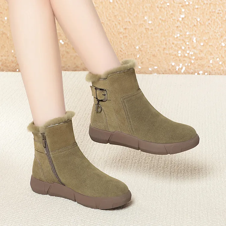 百搭加绒短靴加厚平底保暖冬季雪地靴中老年妈妈鞋学生厚底防滑