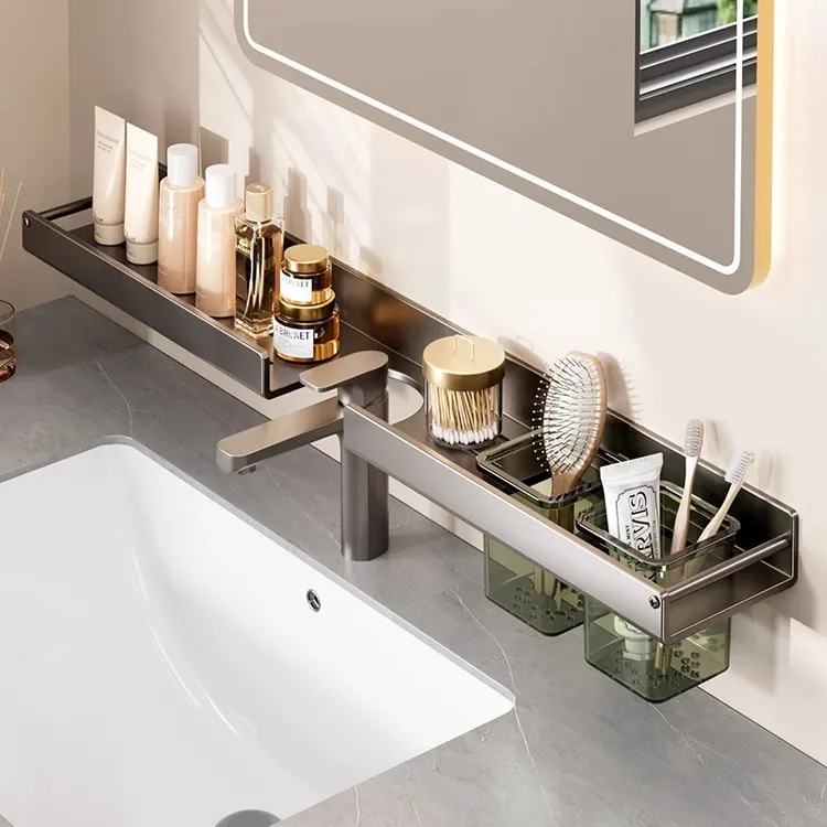 卫生间强力浴室洗漱台壁挂式厕所洗手池上方镜前免打孔收纳架子