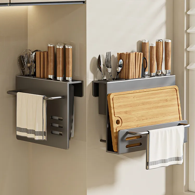 陶市放置多功能免打孔壁挂置物架放置用品刀具筷子粘板调料收纳架