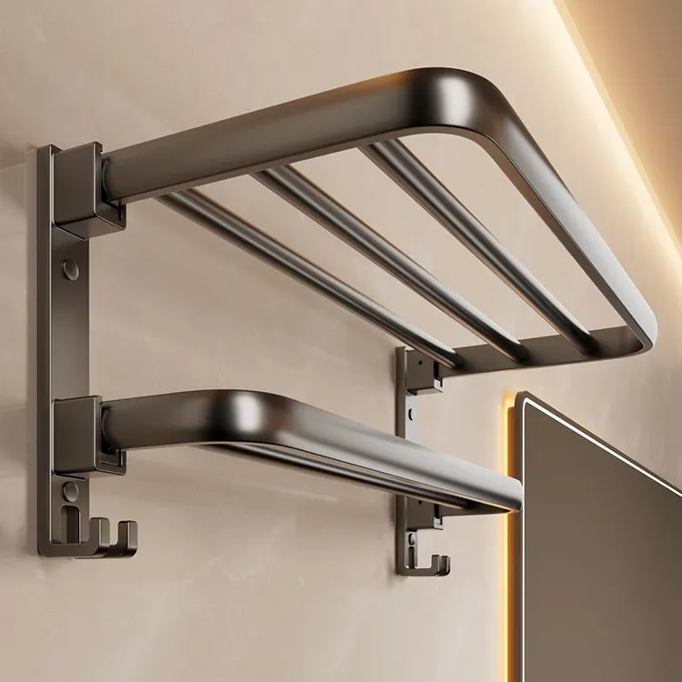 陶市毛巾架卫生间免打孔浴室置物架一体洗手间收纳架子厕所浴巾架