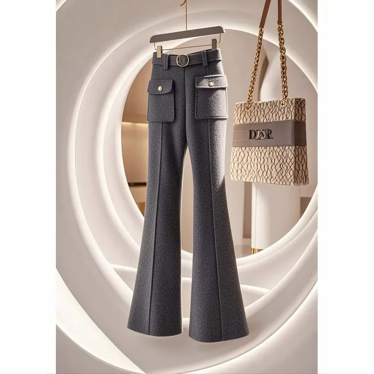 灰色微喇叭裤女秋冬新款高腰显瘦洋气减龄裤子今年流行轻熟风长裤