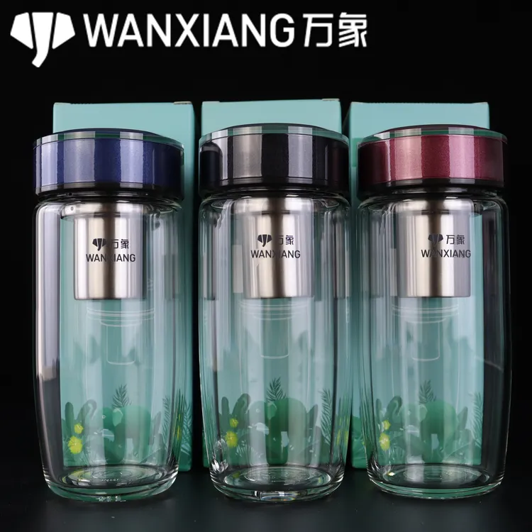 万象玻璃杯单层加厚便携男士商务水杯大容量带滤网家用泡茶杯U187