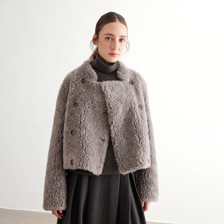 NOEND羊毛外套 秋冬保暖皮草大衣 修身时髦短款外套 2024年新款