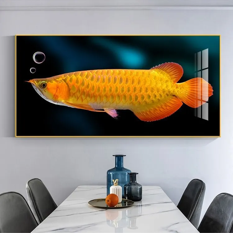 金龙鱼餐厅装饰画现代简约横版壁画饭厅餐桌背景墙饭桌喜庆挂画
