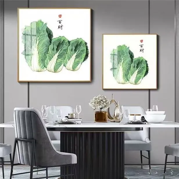 百财图白菜装饰画新款网红款挂画入户玄关餐厅墙水晶壁画