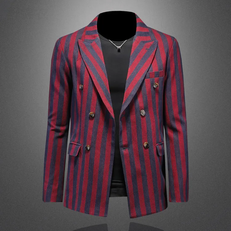 秋冬季新款条纹男士商务休闲西装时尚潮流韩版修身帅气西服外套男