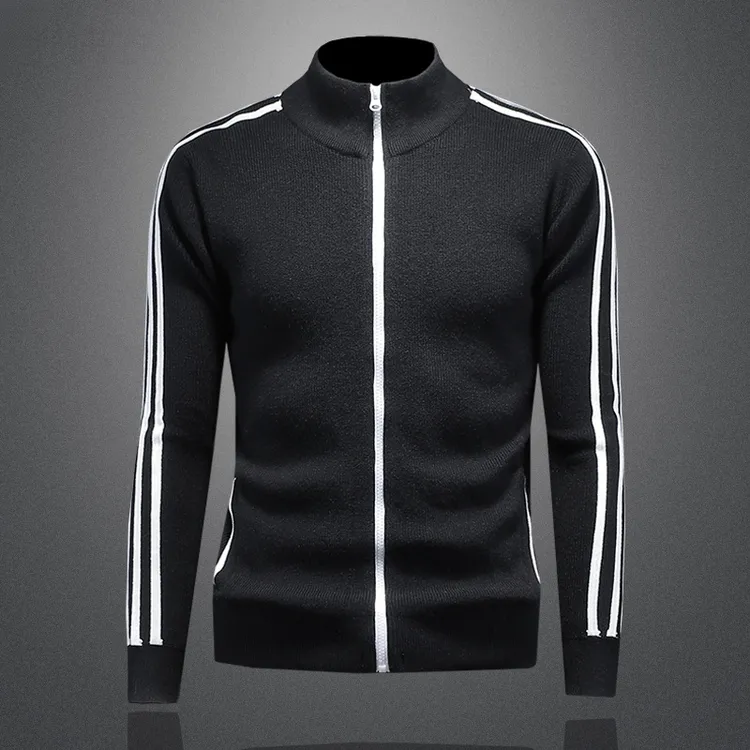 帅气开衫男士秋冬新款韩版修身时尚潮流简约针织衫男立领休闲外套