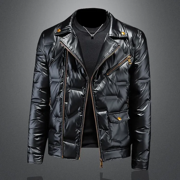 欧洲站高端时尚羽绒服帅气男亮面设计感潮流休闲男士冬季保暖外套