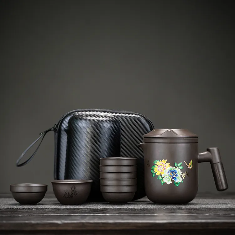 紫砂旅行茶具木把快客出差便携式中式套装旅游小富婆专用主人杯