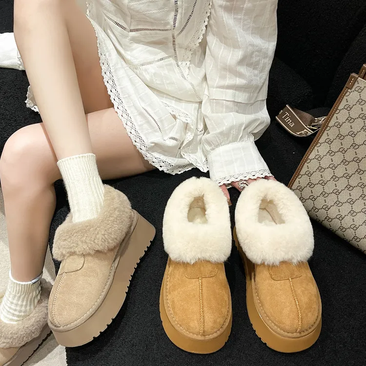 【范范家】小个子厚底低帮雪地靴女2023新年款一脚蹬冬季毛毛棉鞋1