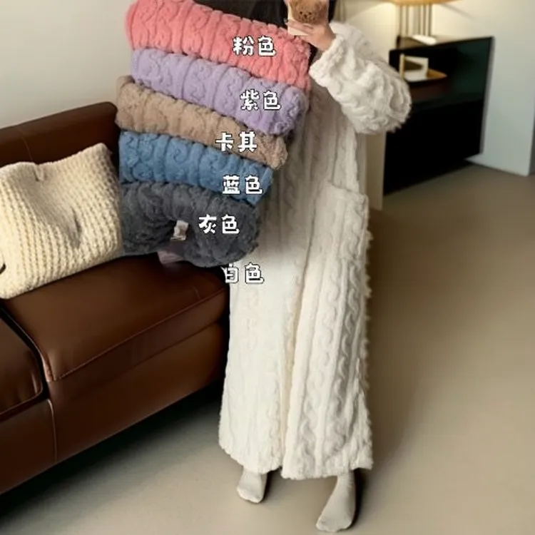 行走的大被子加长珊瑚绒睡衣女冬长袍秋冬季加绒外穿睡裙睡袍