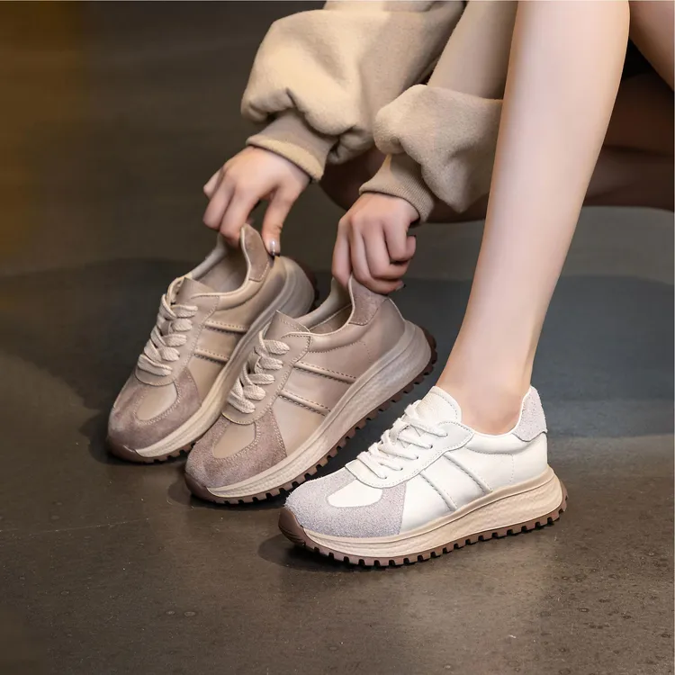 头层牛皮运动阿甘鞋女2024新款德训鞋轻便透气小蛮腰系带女鞋潮鞋