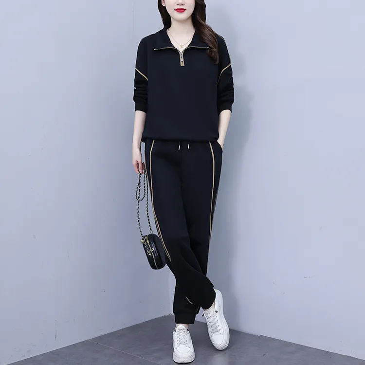 大码休闲运动套装2025秋季新款时尚洋气遮肚显瘦时尚卫衣两件套