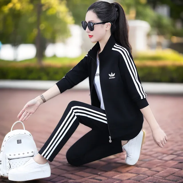 休闲运动套装女式女士洋气显瘦外套春秋季服装新款跑步服三件套