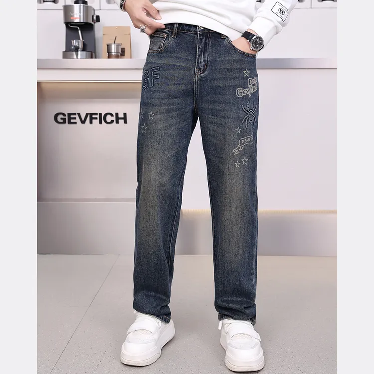 品牌正品高端潮牌直筒宽松怀旧印花牛仔裤男款爆款2024新款秋冬