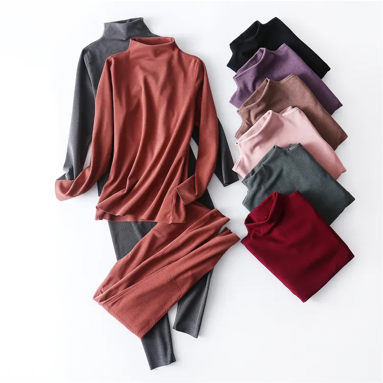 冬季双面绒女保暖德绒高领高腰无痕打底裤打底衫加绒两件套