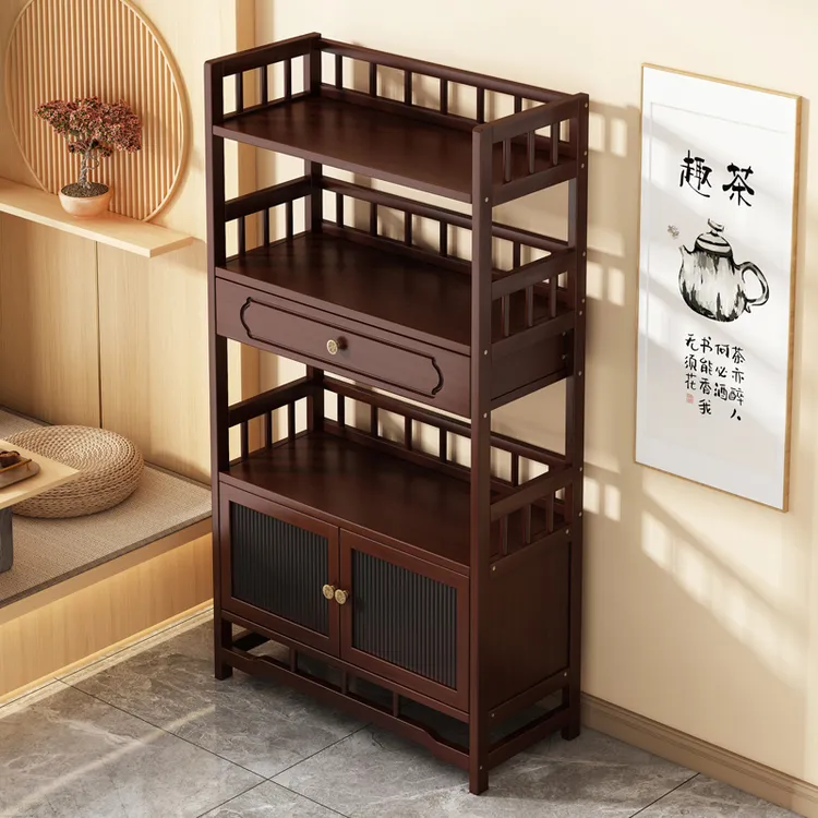 茶水柜移动办公室茶叶架新中式茶柜茶室摆件桌边柜茶具茶杯收纳架