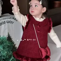 木耳边法式小香风女童女宝半身裙长袖加绒两件套套装25119