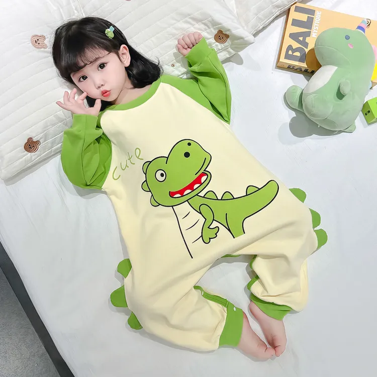 儿童纯棉连体睡衣春秋宝宝女孩防踢爬服男女童秋天防着凉连身睡袋