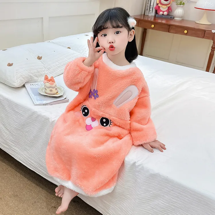 女童睡裙秋冬款法兰绒儿童睡衣女孩宝宝冬天珊瑚绒长款小童家居服