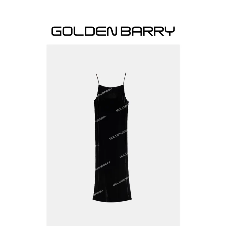GOLDENBARRY|303048真丝显瘦丝绒百搭吊带时尚气质女士连衣裙   