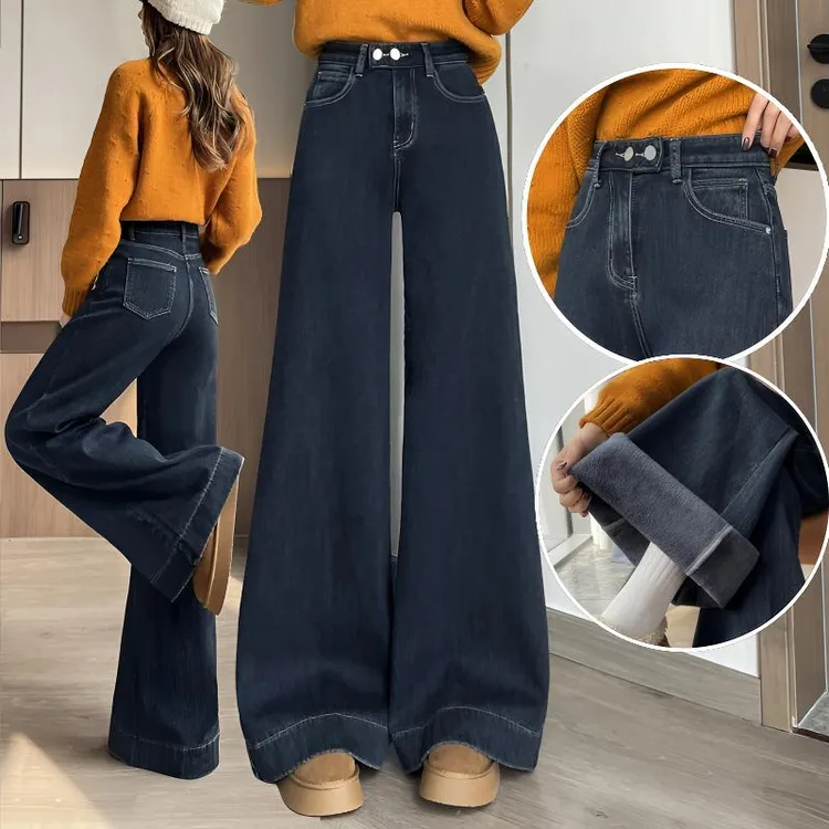 复古A版大阔腿牛仔裤女宽松不吸腿秋冬加绒高腰显瘦百搭垂感拖地