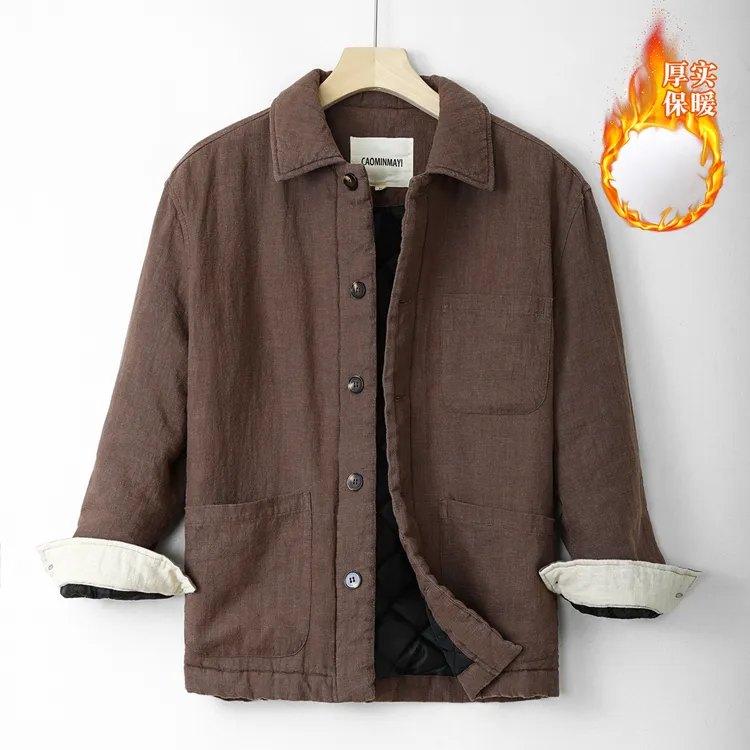 【草民】男士棉麻唐风棉服外套加厚加棉保暖大码宽松苎麻国风新中式