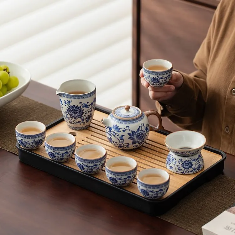 青花汝窑茶具功夫茶具家用高档轻奢中式陶瓷茶壶茶杯家用办公品茶