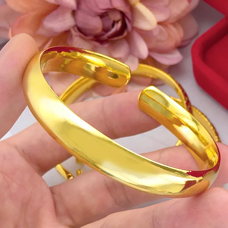 铜合金手镯 10mm开口亮面手镯妈妈镯子光面可调节不掉色实心传承