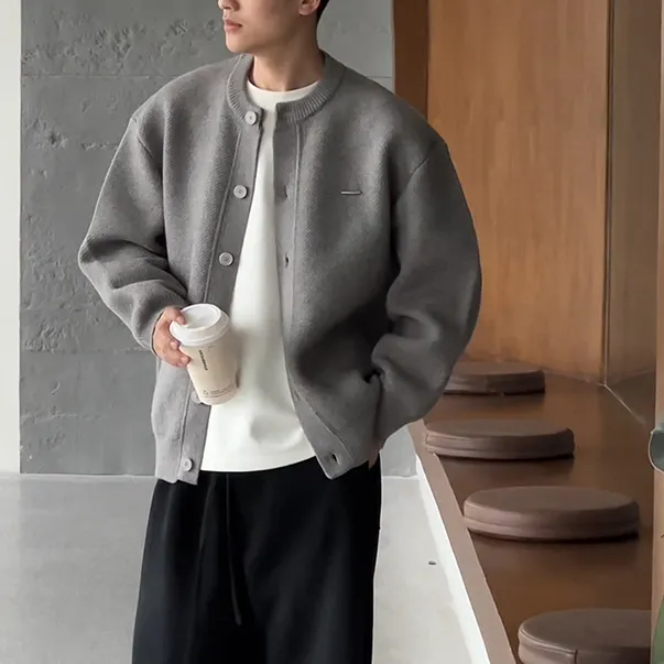 2024秋冬新款男士开衫毛衣灰色高级感外套情侣百搭宽松外穿保暖衣