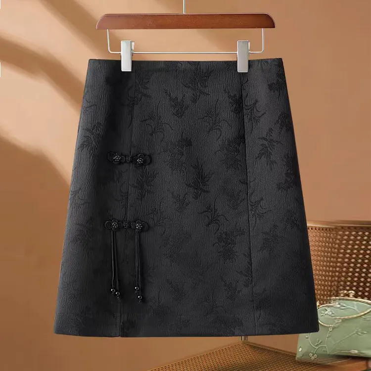 半身裙女2025夏季新款国风短裙高腰提花气质裙子a字裙显瘦半身裙