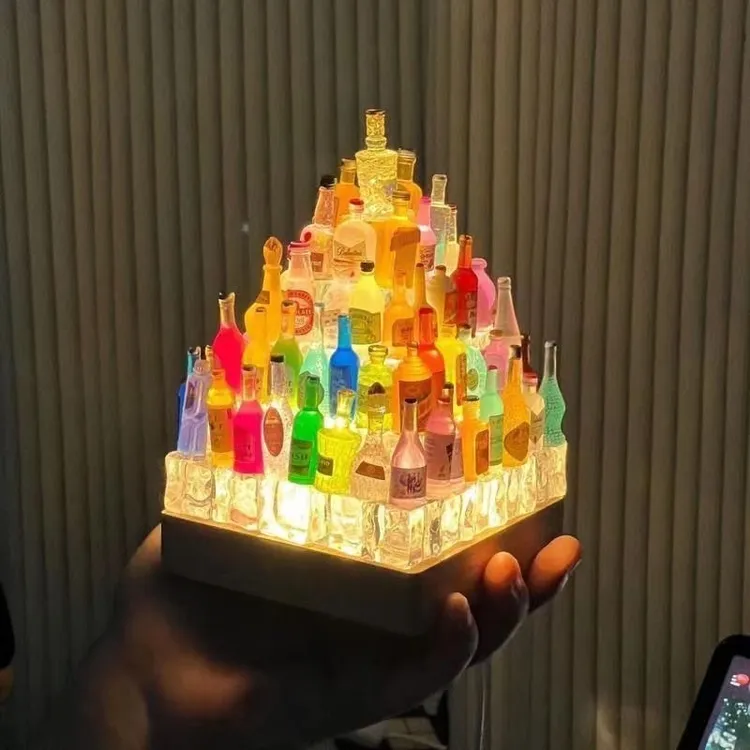 手工小酒瓶城堡小夜灯充电款个性发光七夕送对象闪光实木送情侣