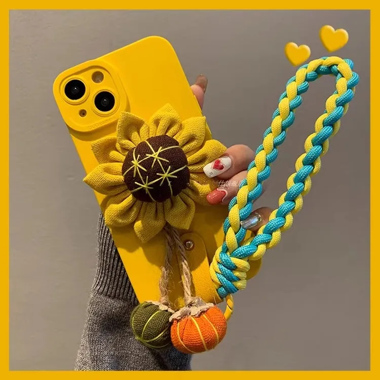 向日葵花手提绳手机壳适用华为Pura70荣耀90/Mate60Nova12pro苹果
