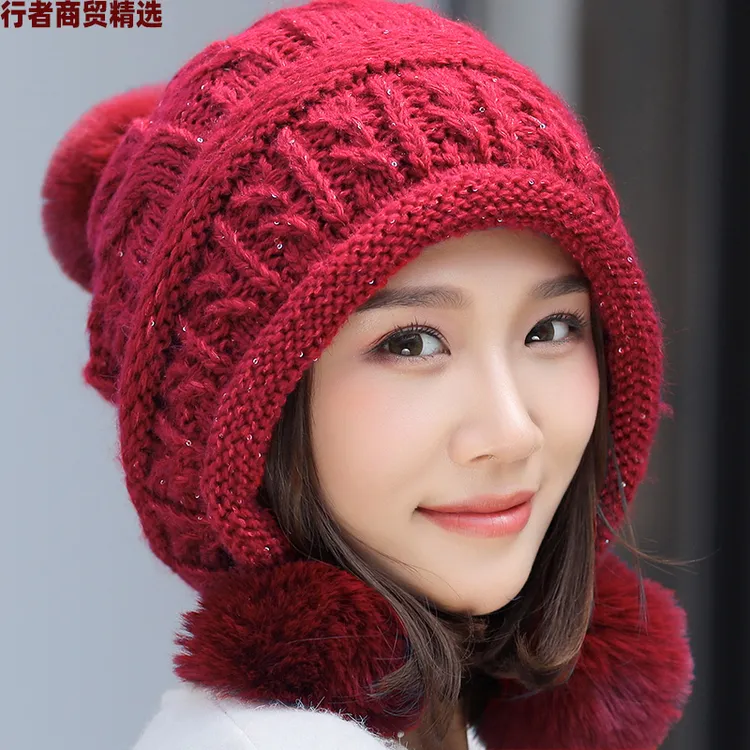 2025新款秋冬季保暖加绒加厚针织护耳百搭套头包头毛线帽子女冬天