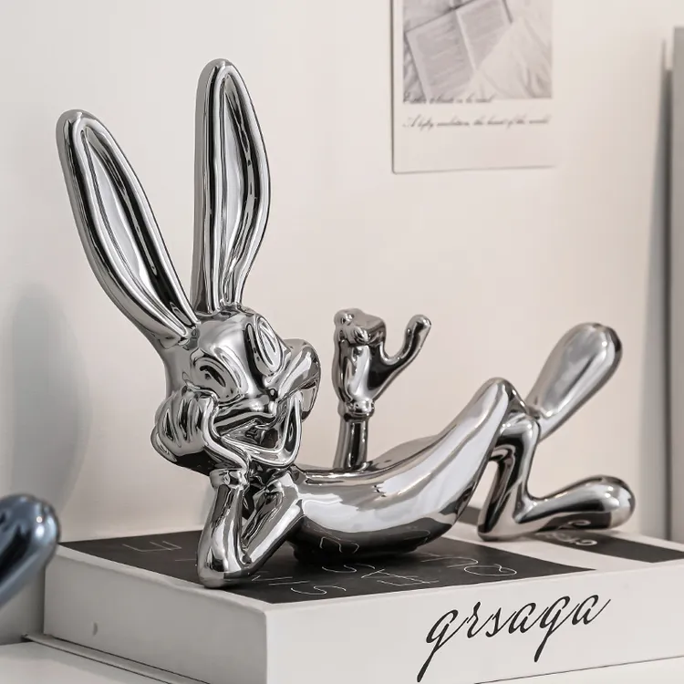 创意大号兔八哥陶瓷摆件轻奢高档客厅电视酒柜电视柜装饰品摆件