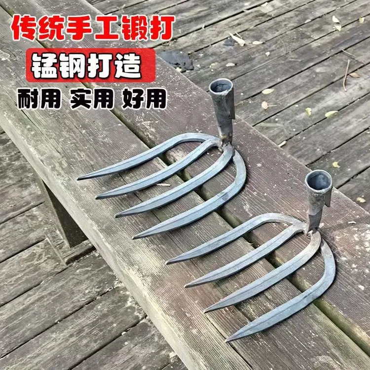 耙子松土锰钢农用垦园艺松软土壤翻土工地混合砂浆泥田翻垦4齿耙
