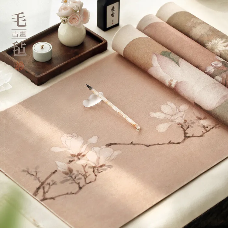 问心堂古画毛毡羊绒皮革毛笔办公书桌垫加厚免洗文房书法