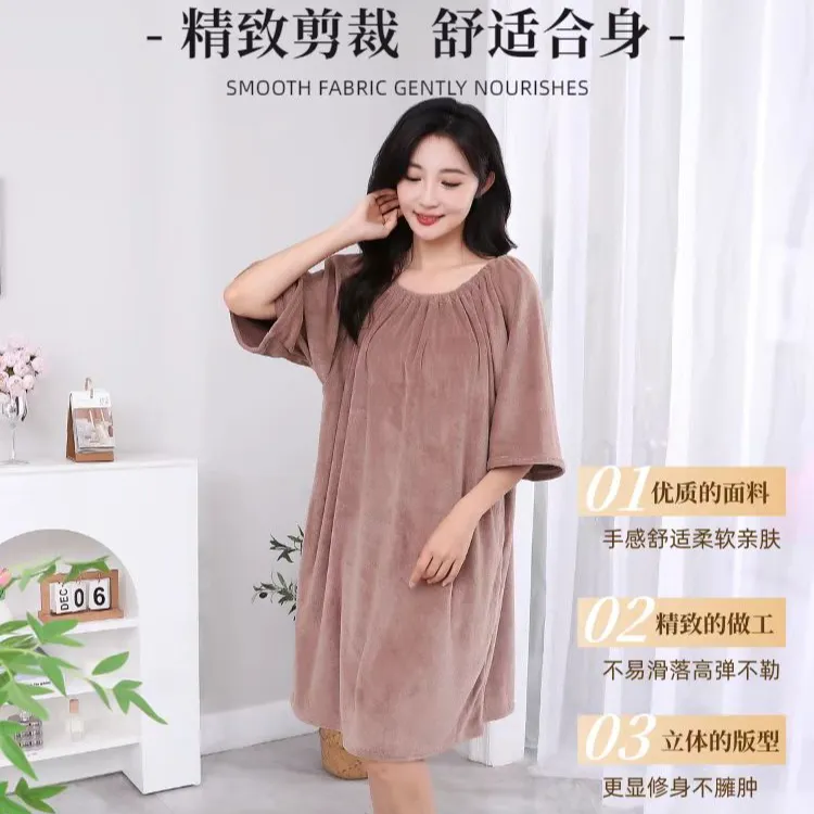 美容院浴裙加厚可穿浴巾抹胸柔软按摩服一字肩带袖洗澡女头疗上衣