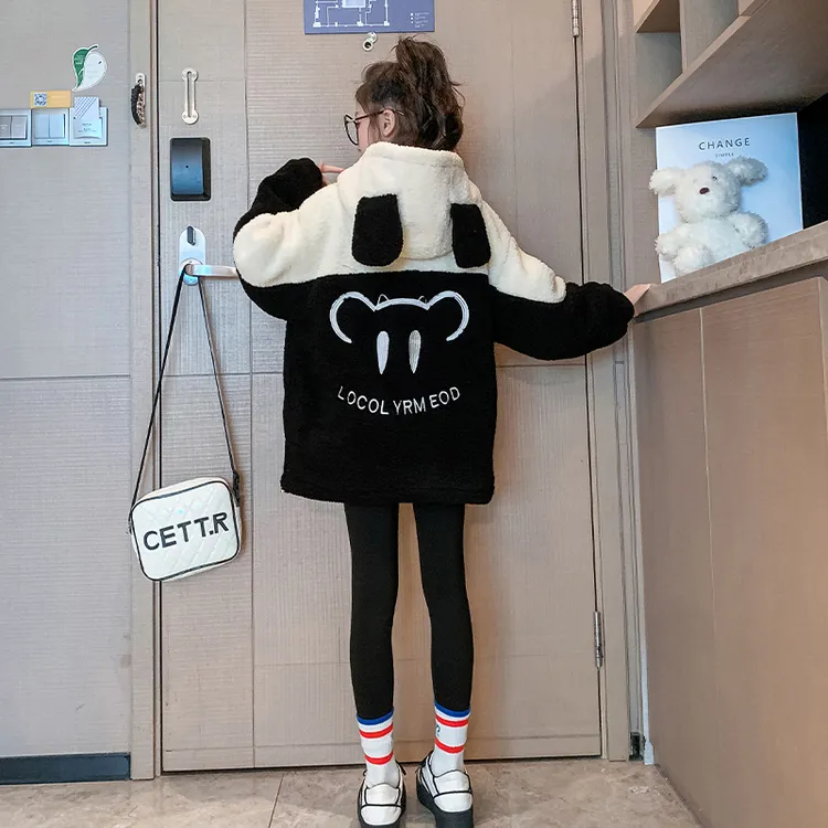 女童加绒外套秋冬款2025新款洋气儿童毛毛衣女大童加厚羊羔绒上衣