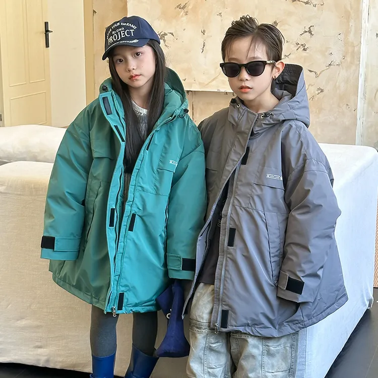 中大童羽绒服秋冬新款男女童冲锋衣连帽羽绒服宝宝加厚外套保暖