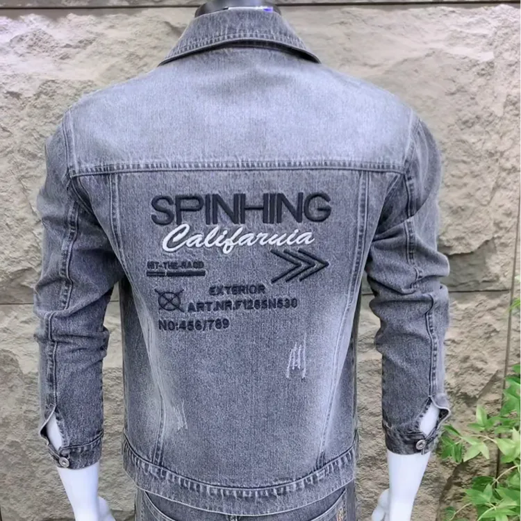 潮流韩版高品质男士水洗刺绣牛仔百搭气质夹克休闲上衣时尚外套