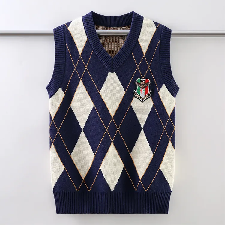 2024新款男童针织背心马甲春秋款学院风男孩内搭毛衣坎肩儿童童装