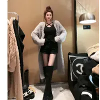 【AL DINGZHI】水貂毛开衫V领毛衣外套宽松慵懒风中长款长袖针织衫