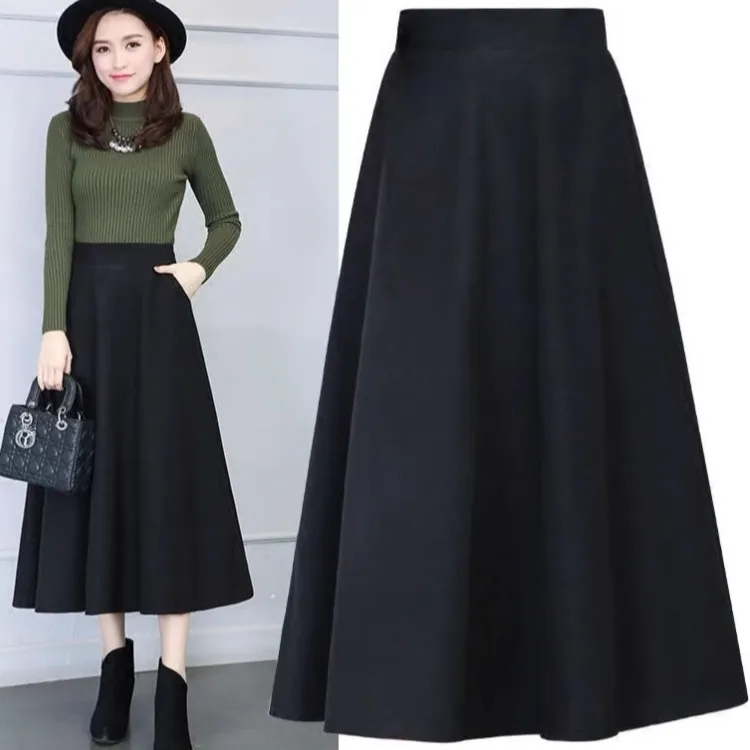毛呢半身裙女秋冬新款中长款大摆伞裙高腰显瘦遮胯大码A字长裙潮