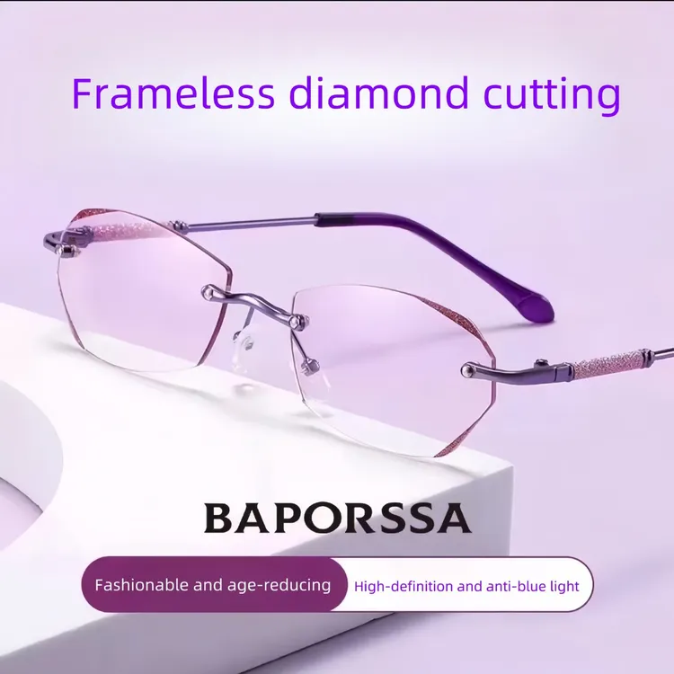 新款防蓝光钻石切边无框大镜片老花镜点钻高档老花眼镜老年时尚款