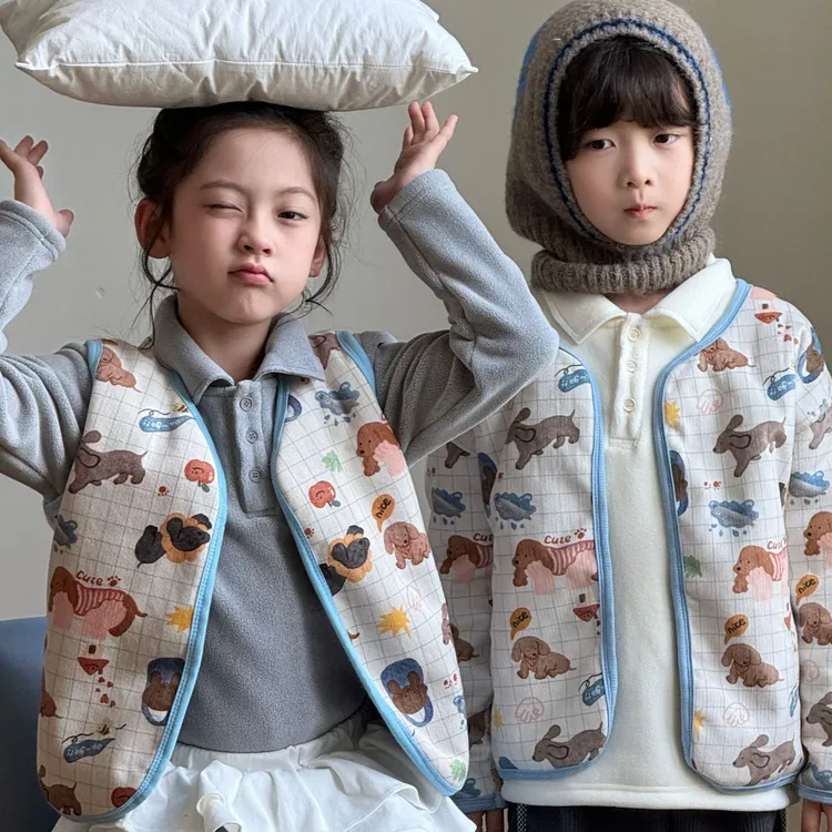 两面穿双层秋冬羔羔绒宝宝外套马甲正反两穿儿童加厚马甲保暖卡通